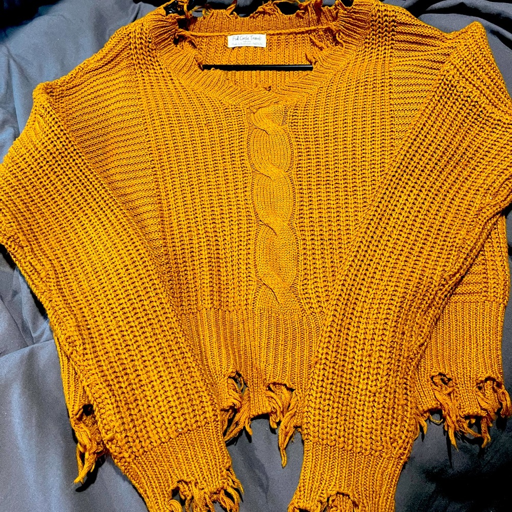 Mustard colored Crop Sweater Top